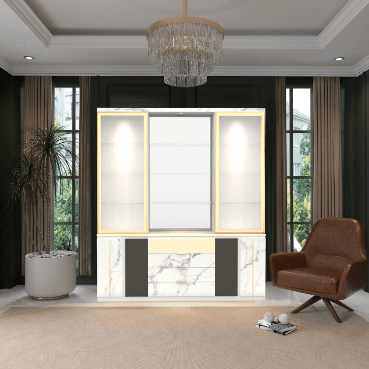 ตู้โชว์กระจก WISDOM DESIGN FURNITURE รุ่น GW-201 200 ซม. สีขาว/ซอฟท์มาร์เบิ้ล